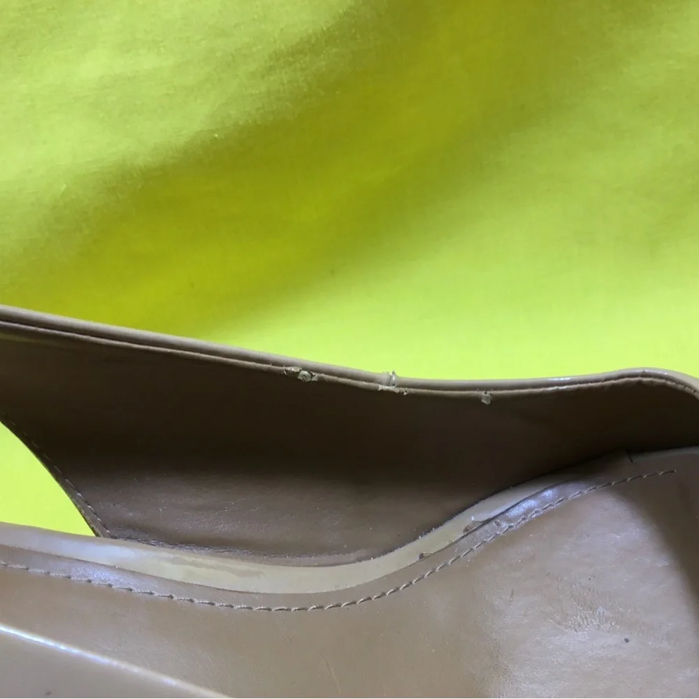 Coach Nude Patent Peep-Toe Wedge Slingbacks